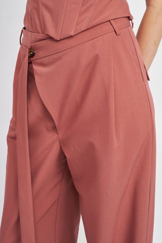 Emory Park | Asymmetrical Long Belt Trousers us.meeeshop - 