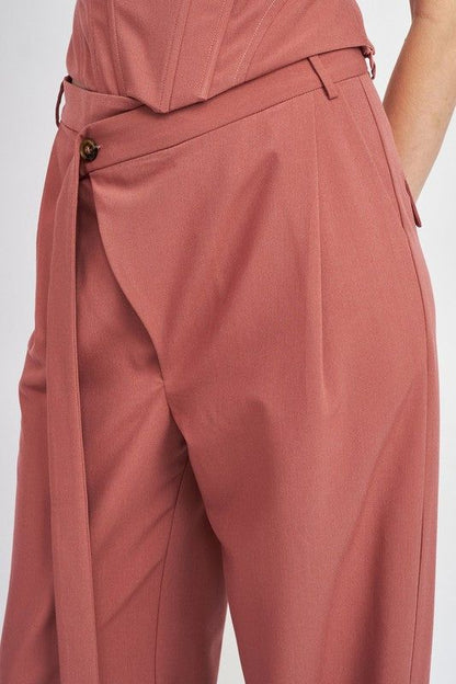 Emory Park | Asymmetrical Long Belt Trousers us.meeeshop - 