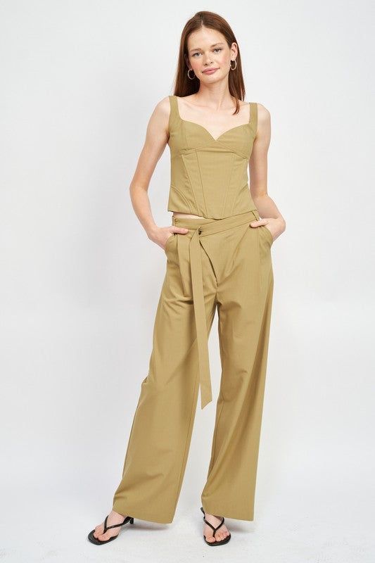 Emory Park | Asymmetrical Long Belt Trousers us.meeeshop - 