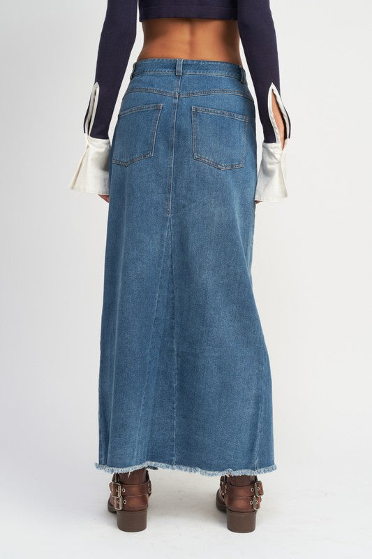 Emory Park Belt Detail Denim Skirt With Front Slit | us.meeeshop