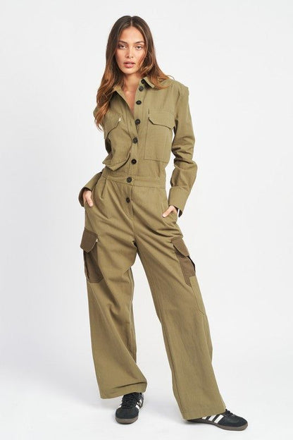 Emory Park | Botton Down Cargo Jumpsuit us.meeeshop - 