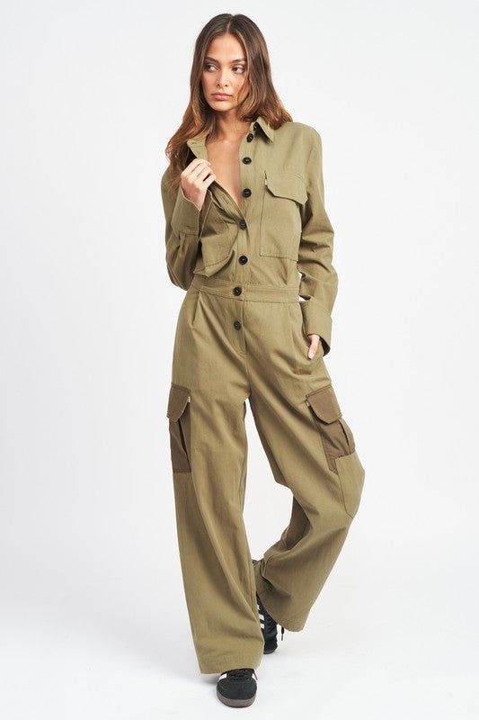 Emory Park | Botton Down Cargo Jumpsuit us.meeeshop - Jumpsuits & Rompers