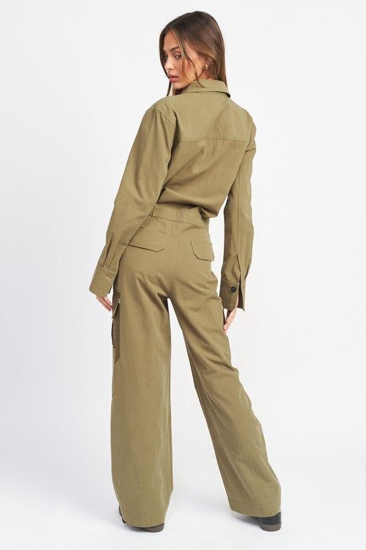 Emory Park | Botton Down Cargo Jumpsuit us.meeeshop - 