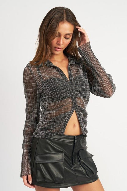 Emory Park Button Down Sheer Top us.meeeshop - 