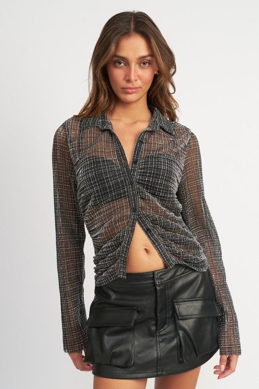 Emory Park Button Down Sheer Top us.meeeshop - Shirts & Tops