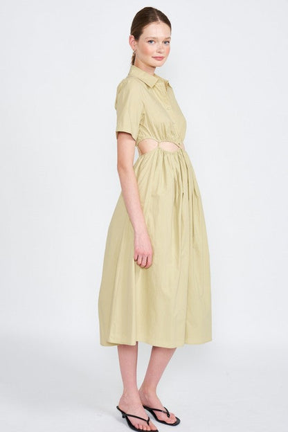 Emory Park | Button Up Collared Midi Dress With Cut Out | us.meeeshop