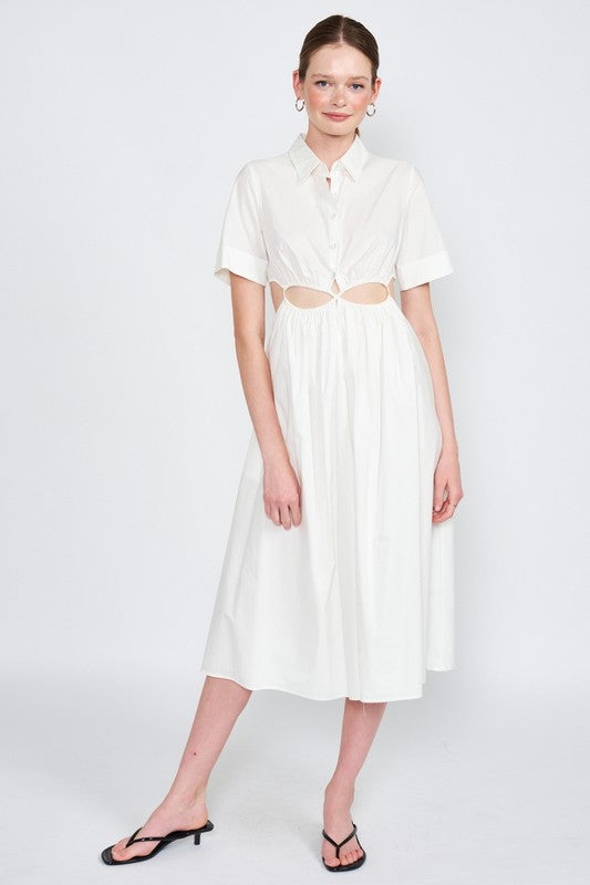 Emory Park | Button Up Collared Midi Dress With Cut Out | us.meeeshop