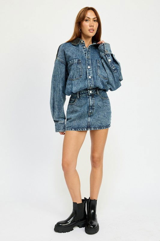 Emory Park Button Up Denim Mini Dress us.meeeshop - 