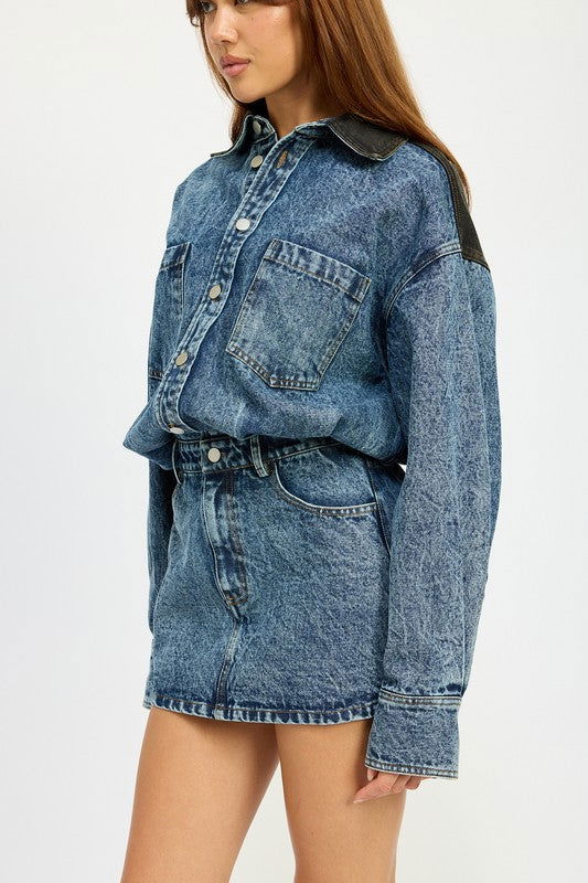 Emory Park Button Up Denim Mini Dress us.meeeshop - 