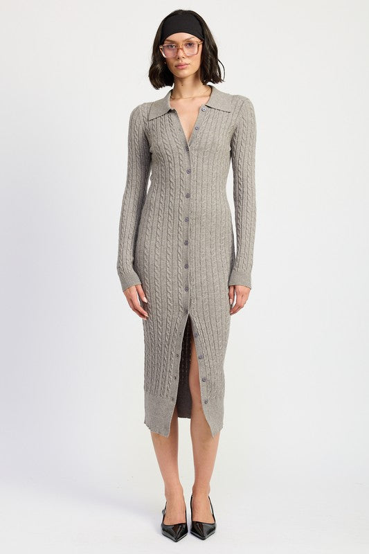 Emory Park Buttoned Long Sleeve Cable Knit Dress us.meeeshop - Dresses