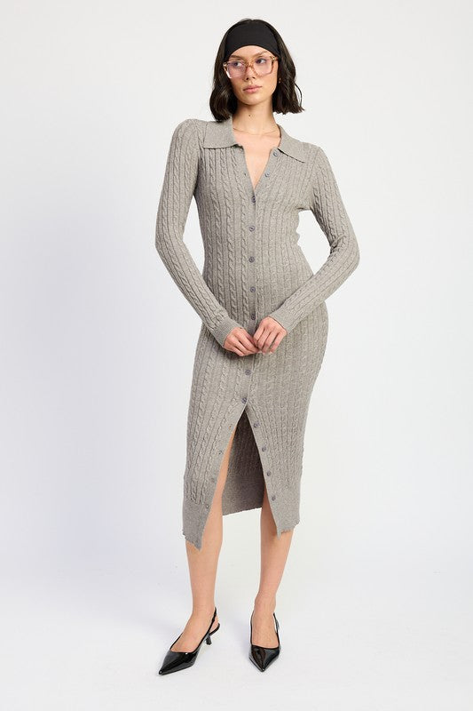 Emory Park Buttoned Long Sleeve Cable Knit Dress us.meeeshop - 