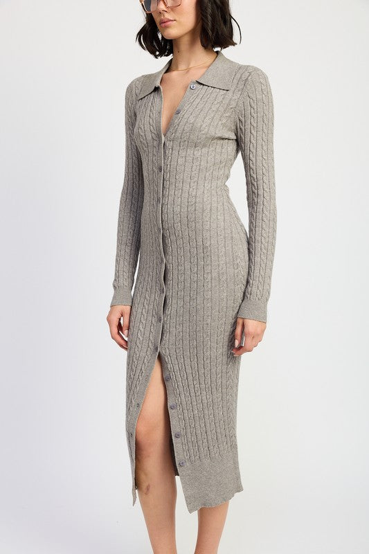 Emory Park Buttoned Long Sleeve Cable Knit Dress us.meeeshop - 