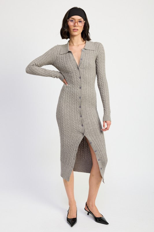 Emory Park Buttoned Long Sleeve Cable Knit Dress us.meeeshop - 