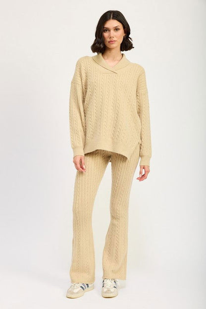 Emory Park Cable Knit Collared Sweater Top us.meeeshop - 