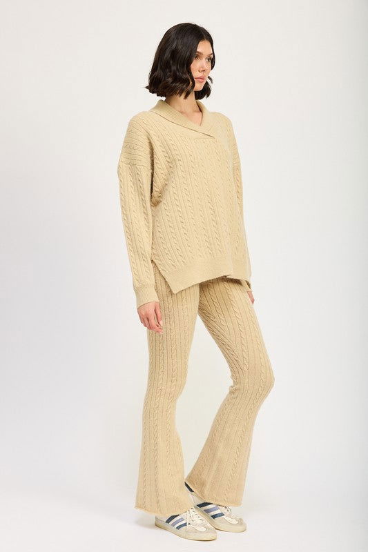 Emory Park Cable Knit Collared Sweater Top us.meeeshop - 