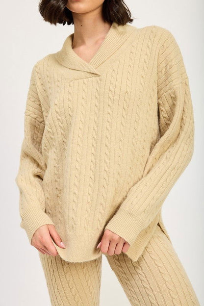 Emory Park Cable Knit Collared Sweater Top us.meeeshop - 