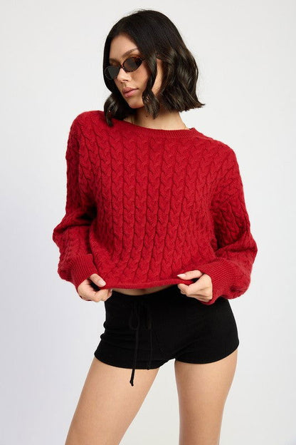 Emory Park Cable Knit Cropped Sweater us.meeeshop - Shirts & Tops