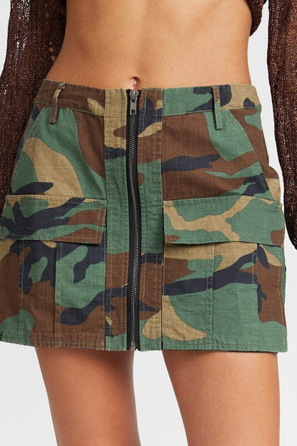 Emory Park Camo Mini Skirt With Front Zipper | us.meeeshop