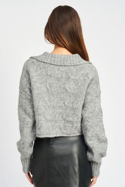 Emory Park | Collared Cableknit Boxy Sweater | us.meeeshop