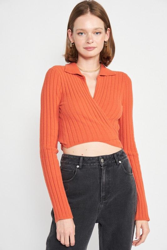 Emory Park | Collared Long Sleeve Crop Top us.meeeshop - 