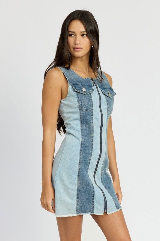 Emory Park Color Block Denim Mini Dress us.meeeshop - 