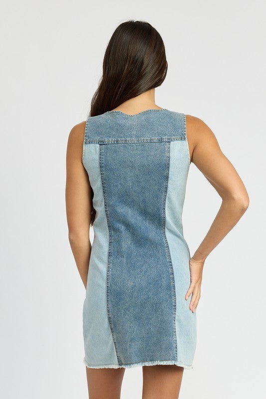 Emory Park Color Block Denim Mini Dress us.meeeshop - 