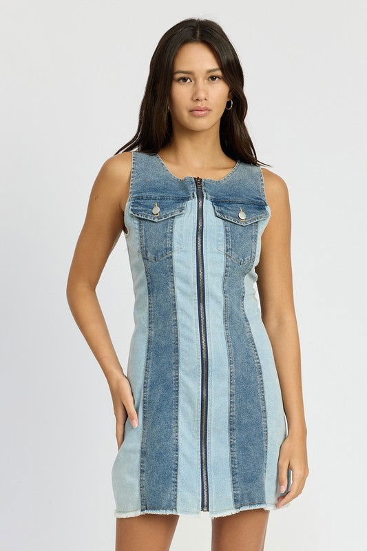 Emory Park Color Block Denim Mini Dress us.meeeshop - Dresses