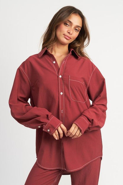 Emory Park Contrasted Stitch Button Down Shirt us.meeeshop - Shirts & Tops