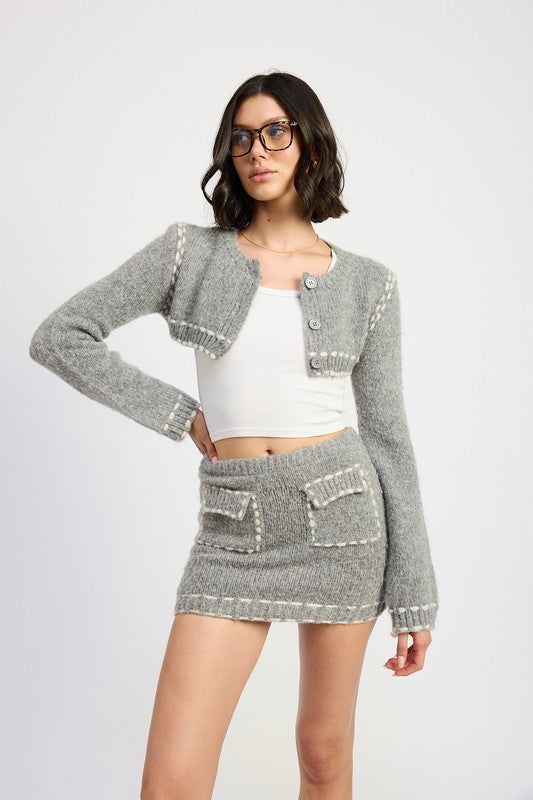 Emory Park Cropped Bubble Sleeve Cardigan Top us.meeeshop - 