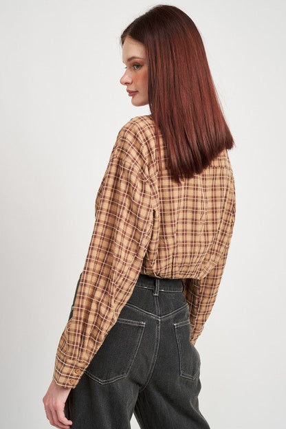 Emory Park | Cropped Button Up Shirt With Elastic Waistband | us.meeeshop