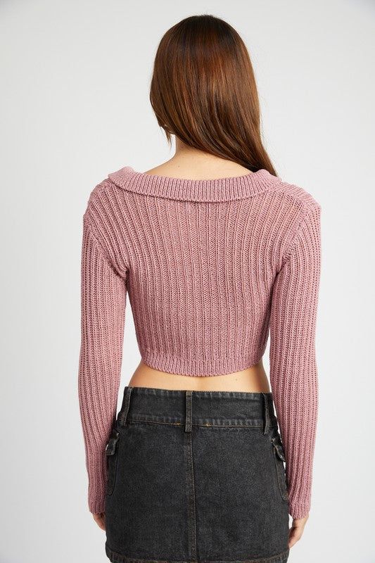 Emory Park Cropped Collar Knit Top us.meeeshop - 