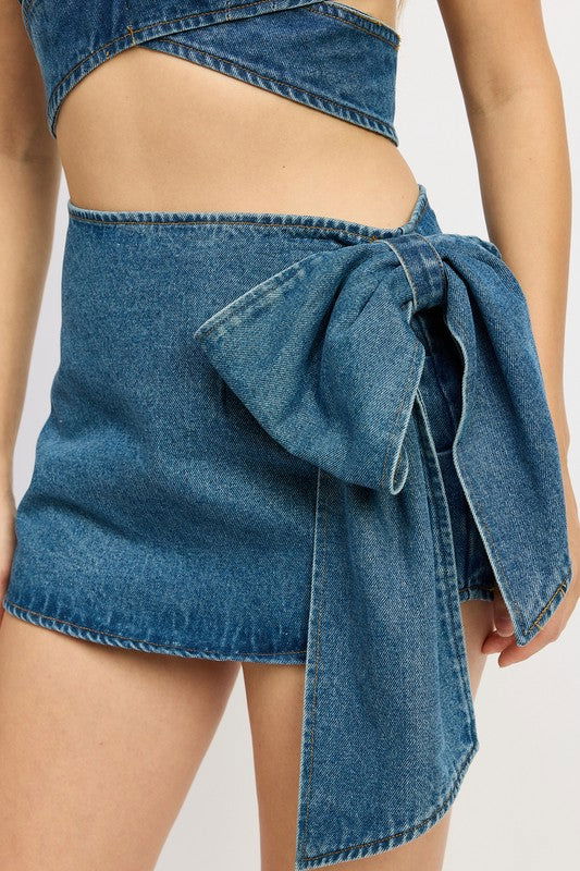 Emory Park Denim Bow Detail Mini Skirt us.meeeshop - 