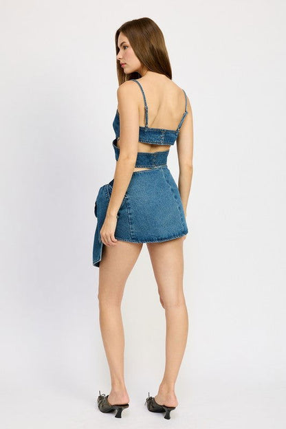 Emory Park Denim Bow Detail Mini Skirt us.meeeshop - 