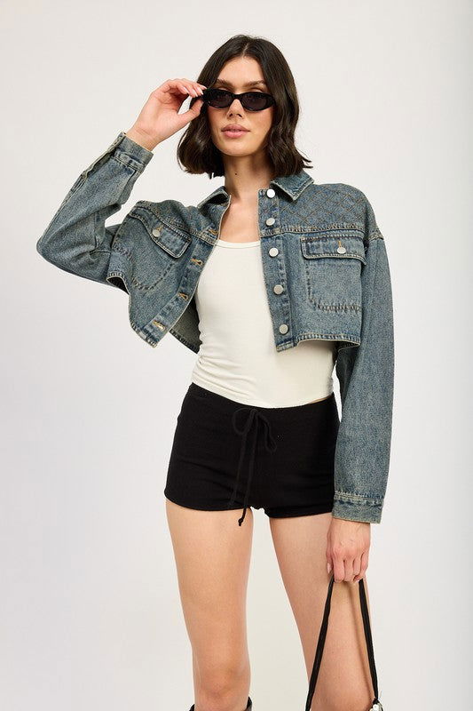 Emory Park Embroidered Denim Crop Jacket us.meeeshop - Coats & Jackets