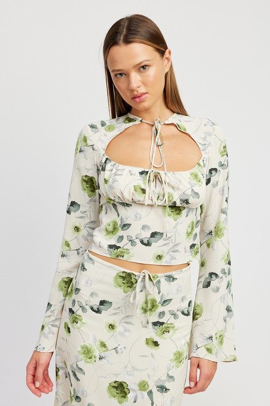 Emory Park Floral Blouse With Neck Tie us.meeeshop - Shirts & Tops