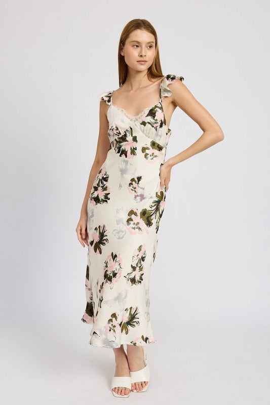 Emory Park Floral Midi Dress With Lace Detail us.meeeshop - Dresses