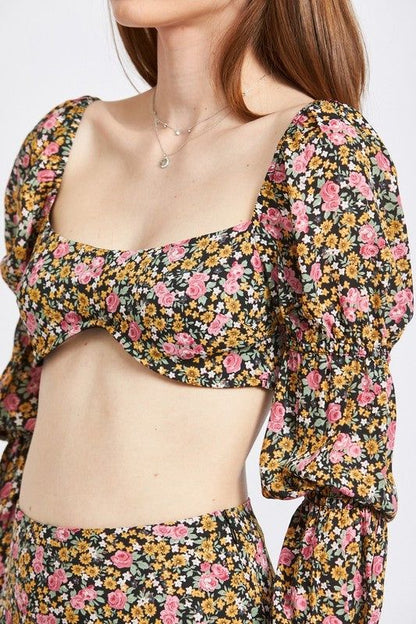 Emory Park | Floral Print Puff Sleeve Crop Top us.meeeshop - 