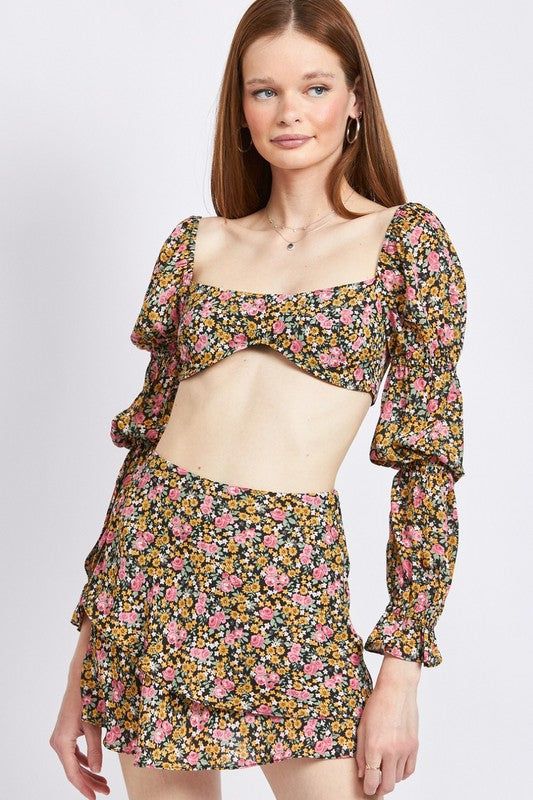 Emory Park | Floral Print Puff Sleeve Crop Top us.meeeshop - 