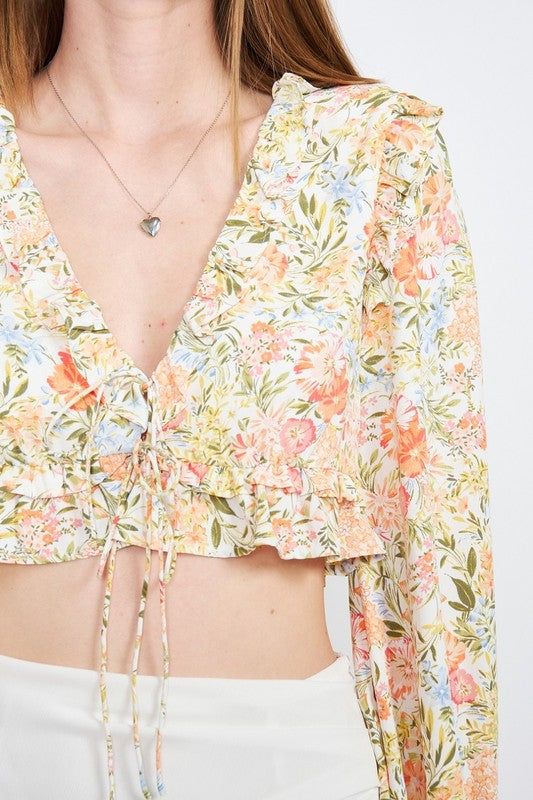 Emory Park | Floral Print Ruffled Crop Top us.meeeshop - 