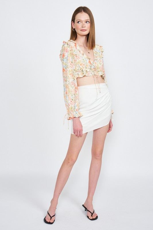 Emory Park | Floral Print Ruffled Crop Top us.meeeshop - 