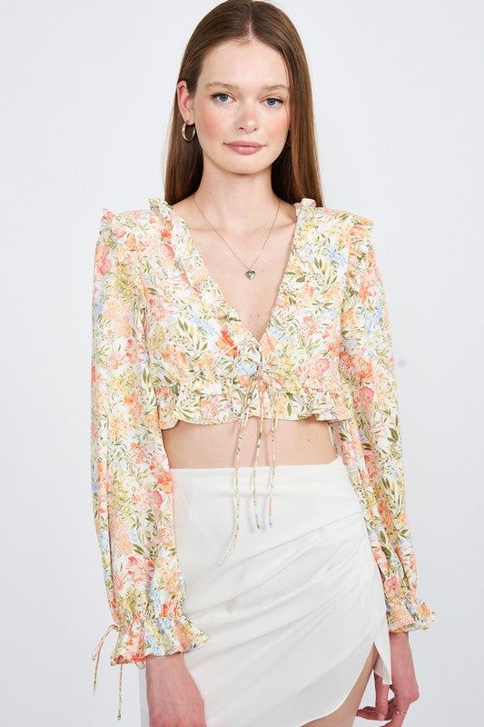 Emory Park | Floral Print Ruffled Crop Top us.meeeshop - Shirts & Tops