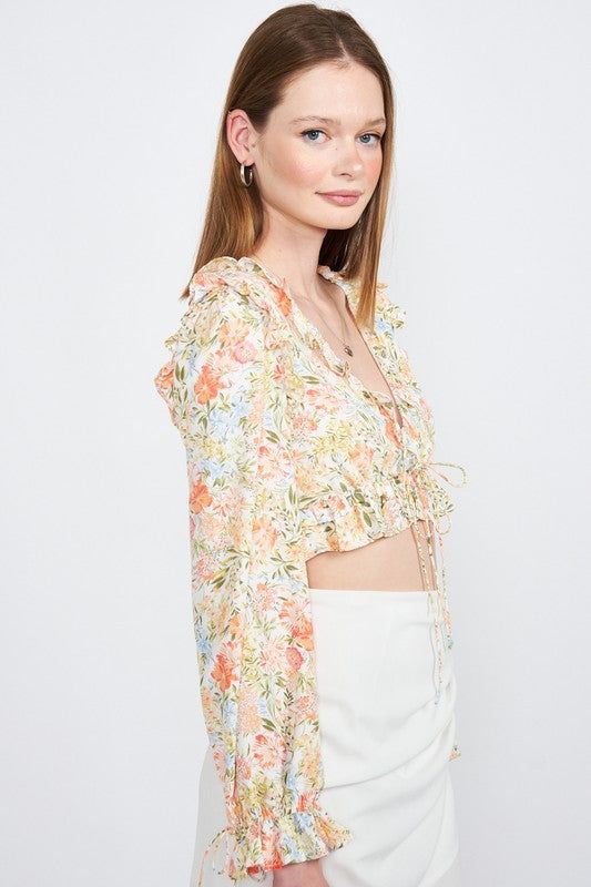 Emory Park | Floral Print Ruffled Crop Top us.meeeshop - 