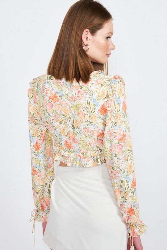 Emory Park | Floral Print Ruffled Crop Top us.meeeshop - 