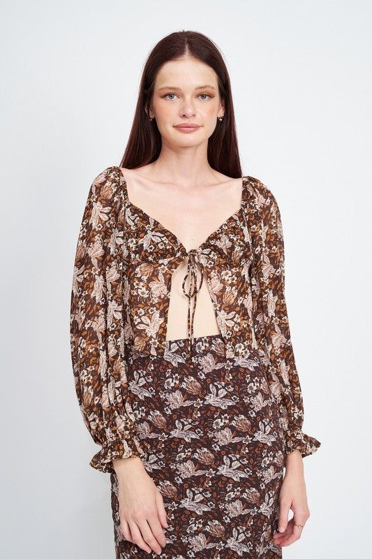 Emory Park | Floral Sheer Top With Front Tie us.meeeshop - Shirts & Tops