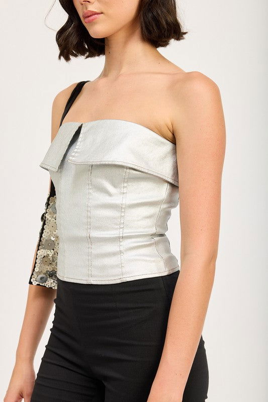 Emory Park Fold Over Corset Top In Silver us.meeeshop - 