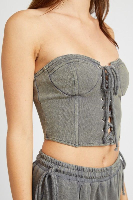 Emory Park | French Terry Strapless Bustier Top - us.meeeshop