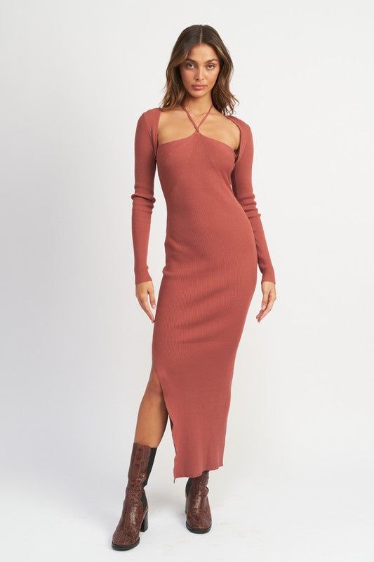 Emory Park Halter Neck Maxi Dress With Slit us.meeeshop - Dresses