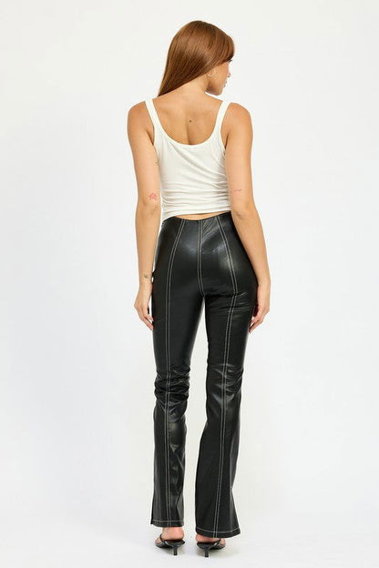 Emory Park High Waist Leather Pants With Contrasted Stitch us.meeeshop - 