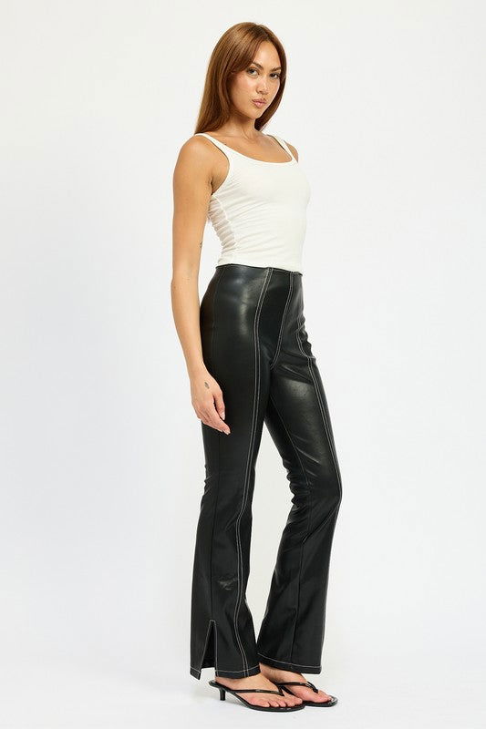 Emory Park High Waist Leather Pants With Contrasted Stitch us.meeeshop - 