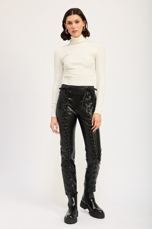 Emory Park Lace Up Leather Trousers us.meeeshop - Pants